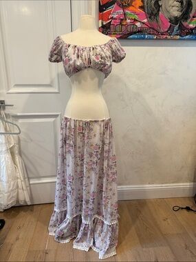 Floral Off-Shoulder Skirt Set in Lavender - Boho Two-Piece